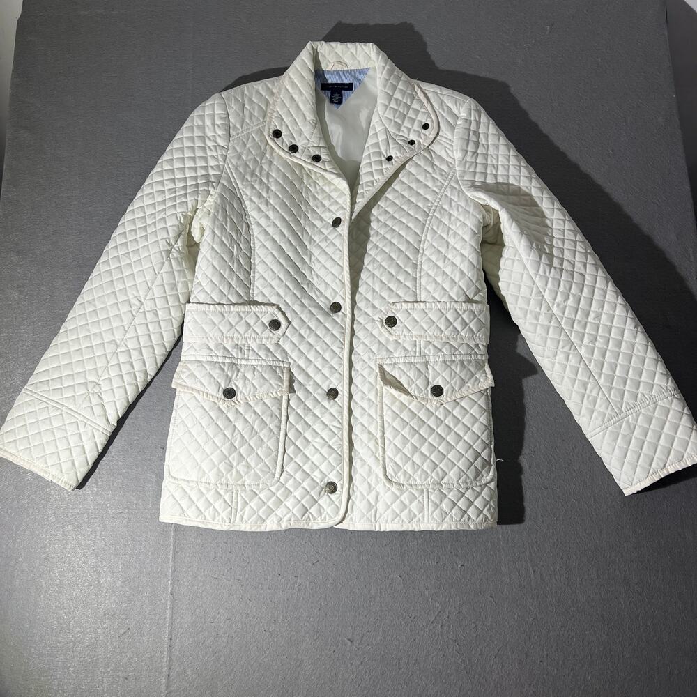 Tommy Hilfiger Women’s Medium White Quilted Snap Front Jacket Four Pocket
